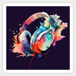 Funky Music Headphones, Watercolour Painting Sticker